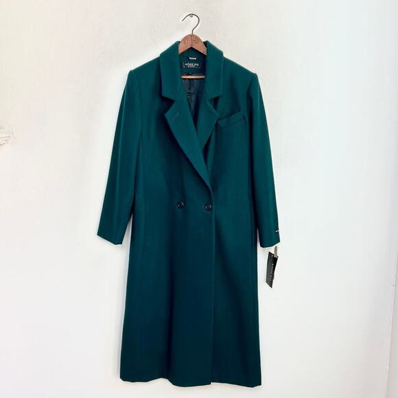 Vintage 90s NEW Adolfo Classics 100% Wool Green Double Breasted Long Coat 10 - Picture 14 of 14
